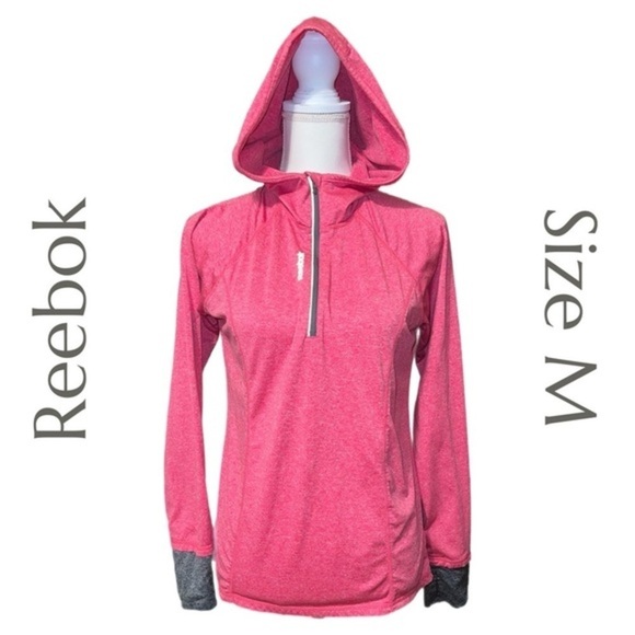 Reebok - Pink and Grey - Hooded Sweatshirt - Hoodie - Thumb Holes - Size Medium - Picture 1 of 7